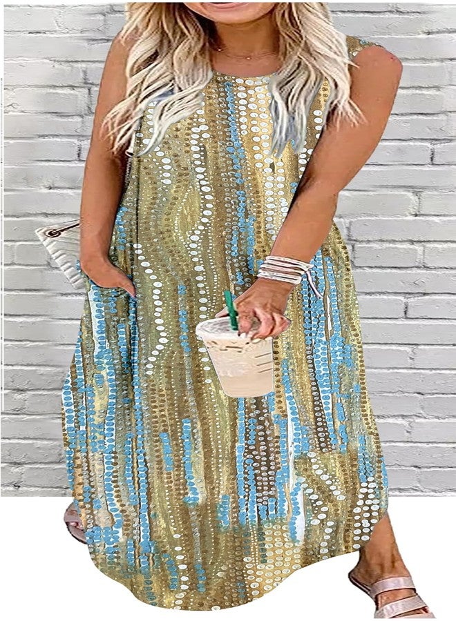 CHUNTIANRAN Women's Floral Boho Summer Dresses Casual Loose Sundress Long Dresses Striped Sleeveless Beach Maxi Dresses with Pockets(X-Large,Dot Multicolor3) - Image 2